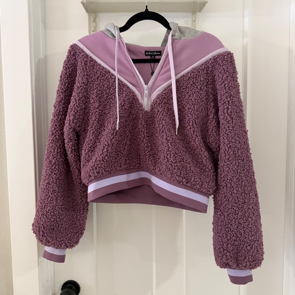 For‎ Love & Lemons Sherpa Quarter Zip Hoodie Pullover Purple XS Retro